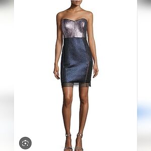 Phoebe Couture-Strapless Metallic Crepe Cocktail Party Dress-Size 2